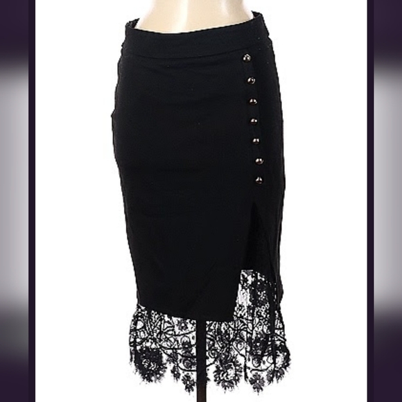 Zaful Dresses & Skirts - Black Lace Hem Midi Pencil Skirt Button Detail